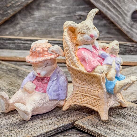 1980s Vintage Silvestri Sleeping Bunny Mom and Dad w/ Baby-Easter/Spring Decor - Picture 5 of 8